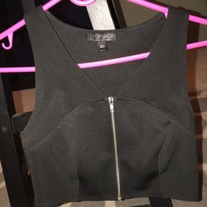 Top shop black zip up crop top